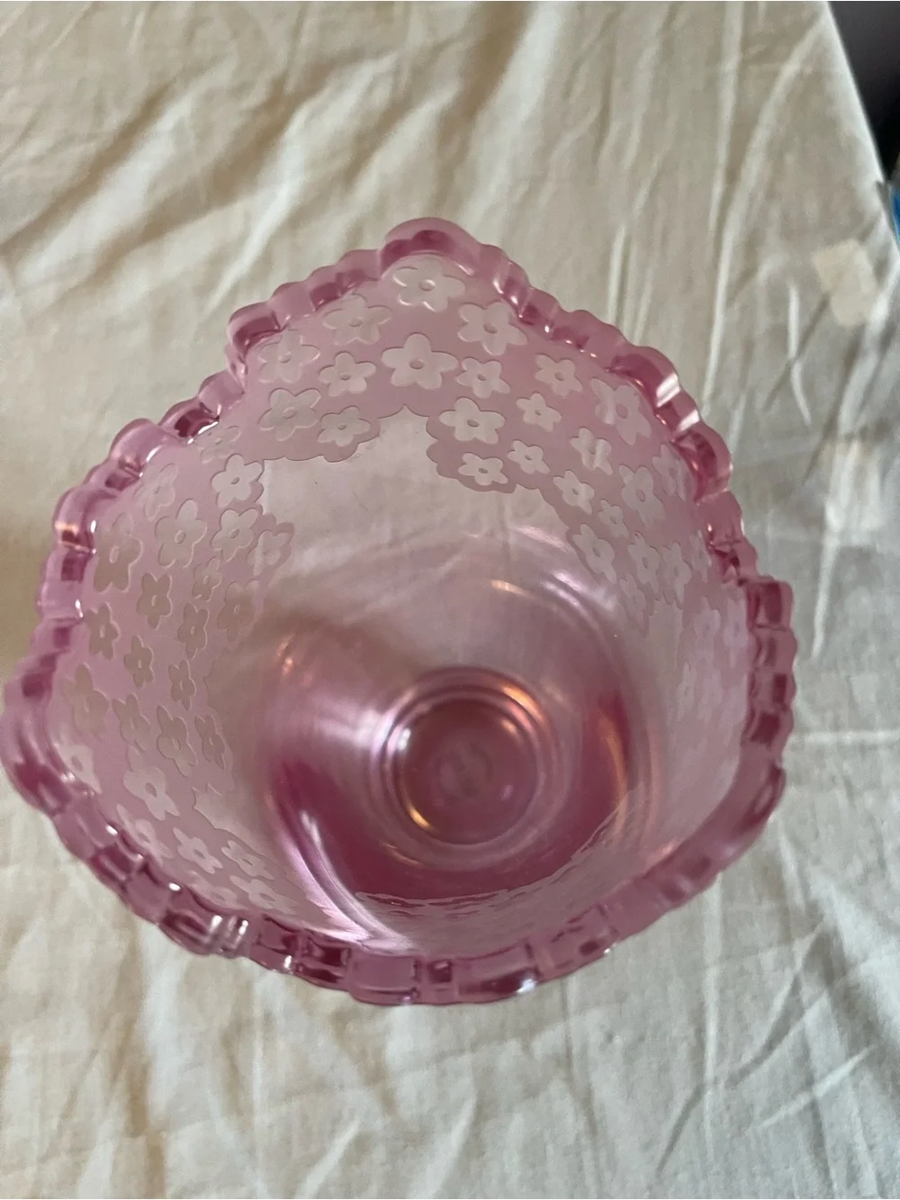 Scalloped Pink Floral Glass Vase Irish glass company